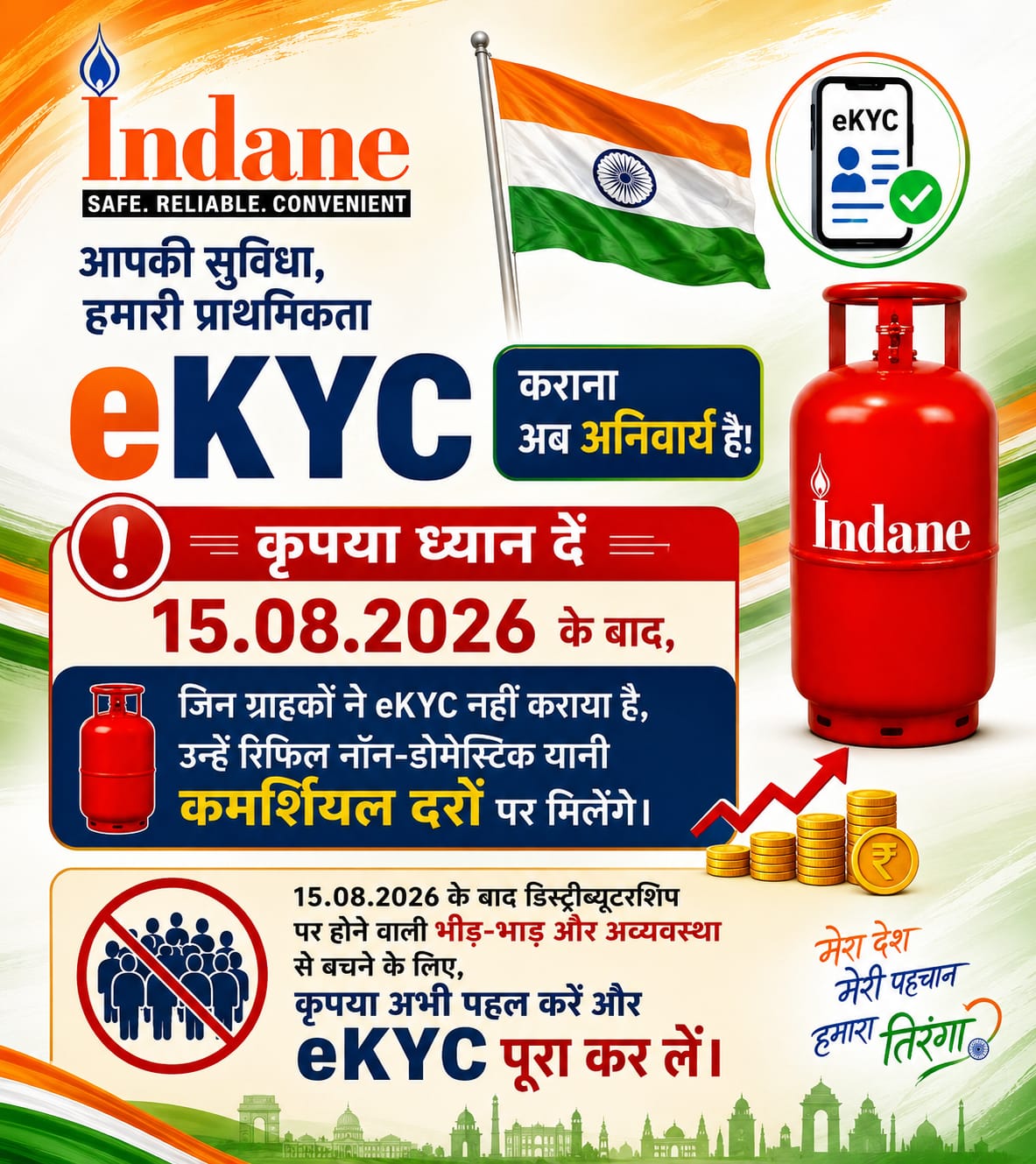 📌 जरूरी सूचना: 15.08.2026 के बाद e-KYC न कराने पर कमर्शियल दरें लागू हो सकती हैं